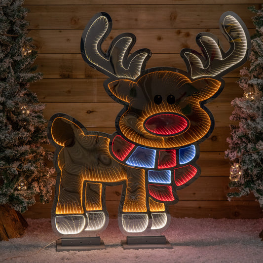 Factory Seconds: 1.20m x 1.9m Light up Cute Christmas Reindeer Infinity Mirror Decoration with Multi-Coloured LEDs