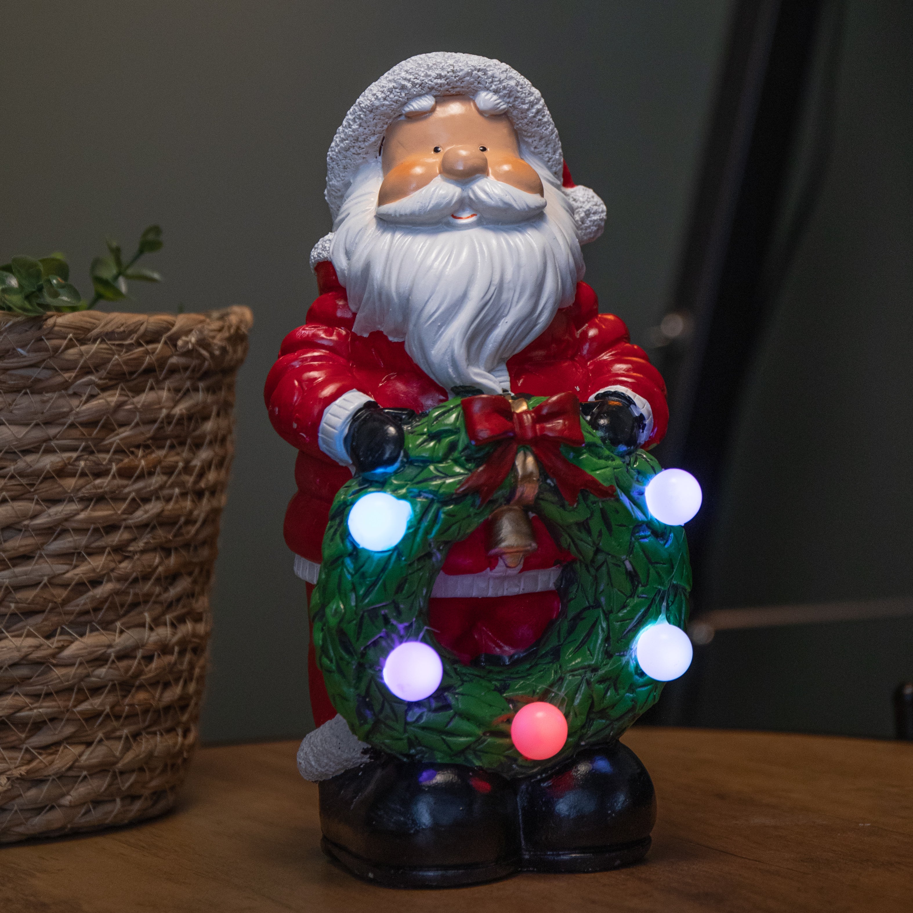 25cm Battery Powered Light up Santa Christmas Hand Painted Decoration with LEDs 