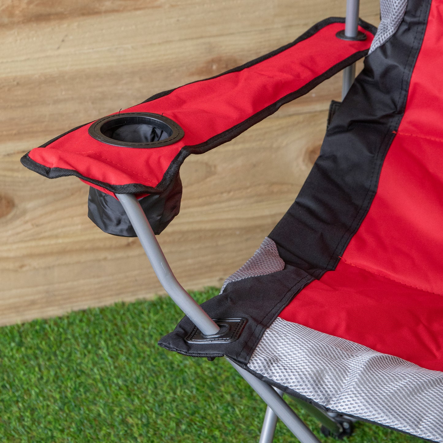 Luxury Padded High Back Outdoor Folding Chair with Cupholder in Red