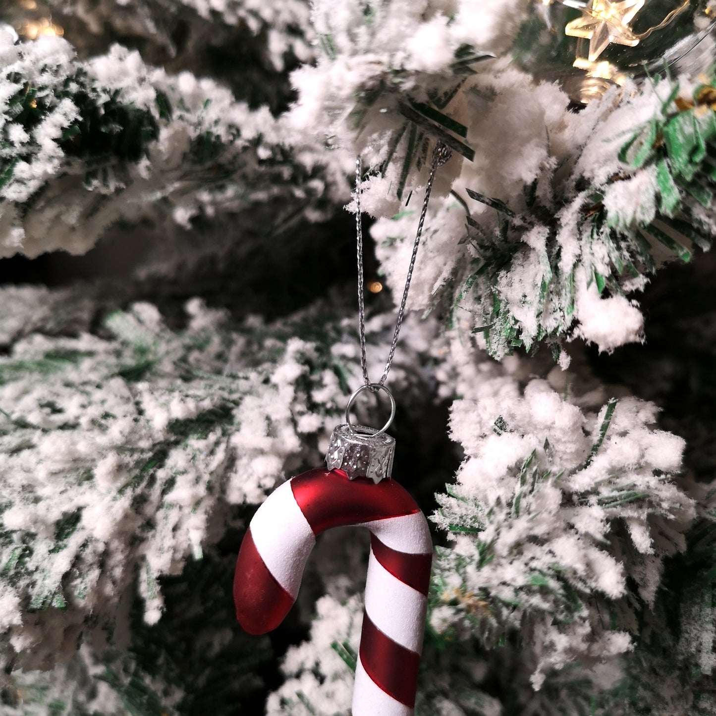 Set of 6 12cm Glass Red and White Stripe Candy Cane Christmas Tree Decorations