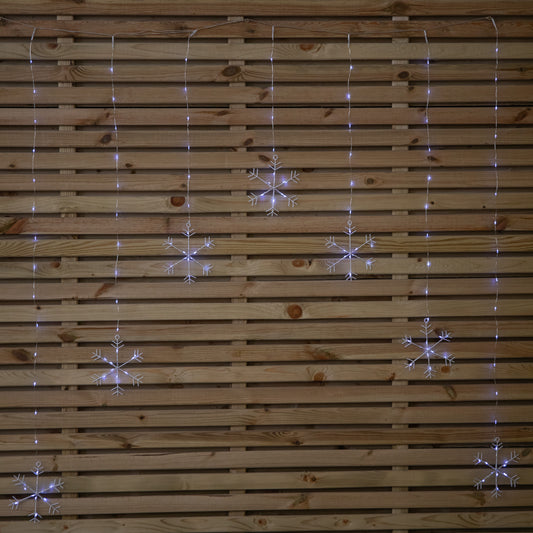 1.2m Battery Operated Snowflake Christmas Curtain Lights with 147 White LEDs