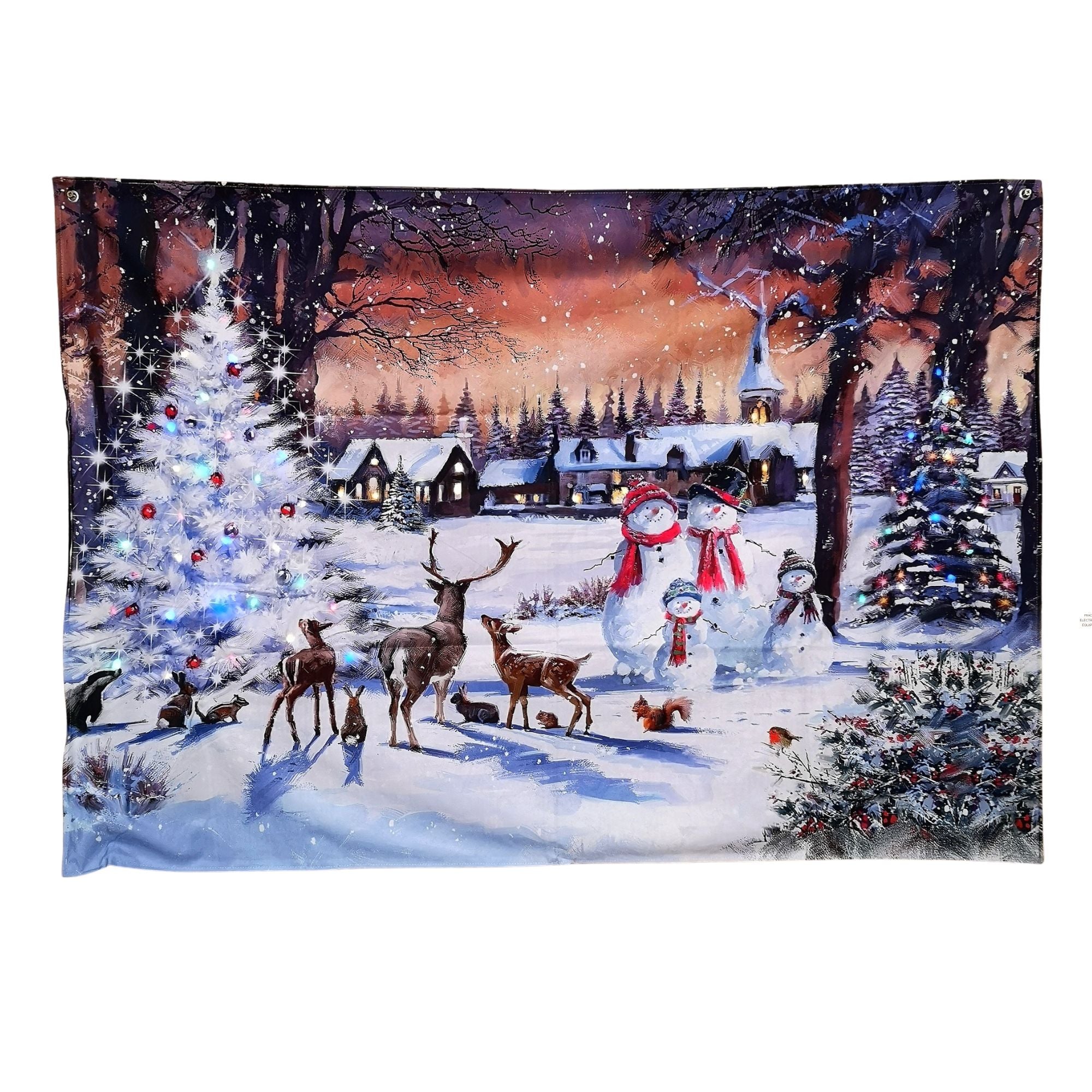 USB Powered 145cm x 100cm Light up Magical Christmas Village Tapestry with LEDs