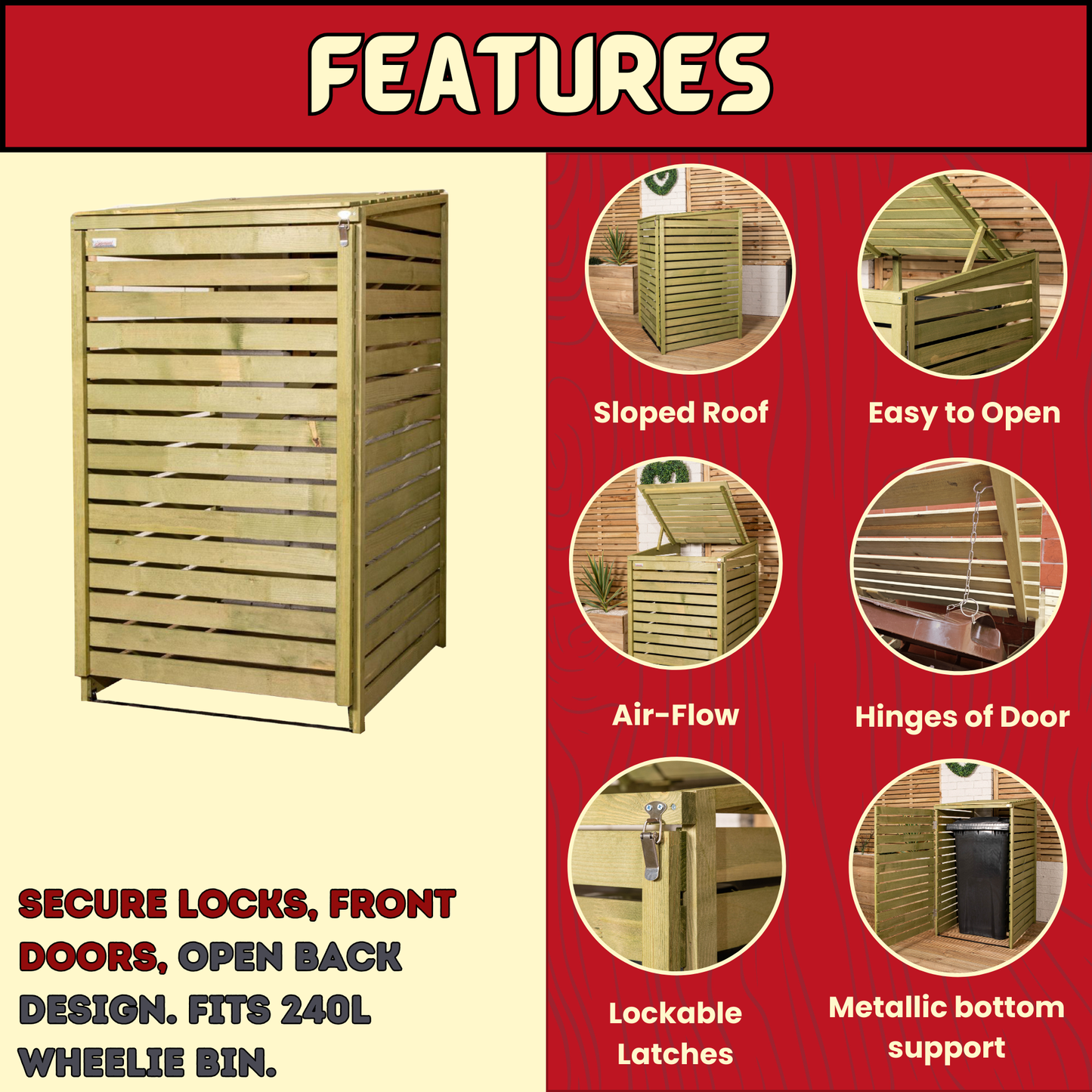 Factory Seconds 68cm x 1.2m Wooden Outdoor Garden Single Wheelie Bin Store Storage