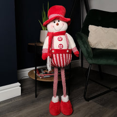 74cm Red and White Standing Snowman with Telescopic Legs Christmas Decoration