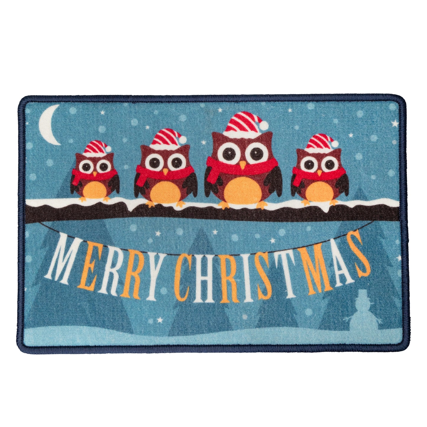 60cm x 40cm Festive Owls Fabric Christmas Doormat