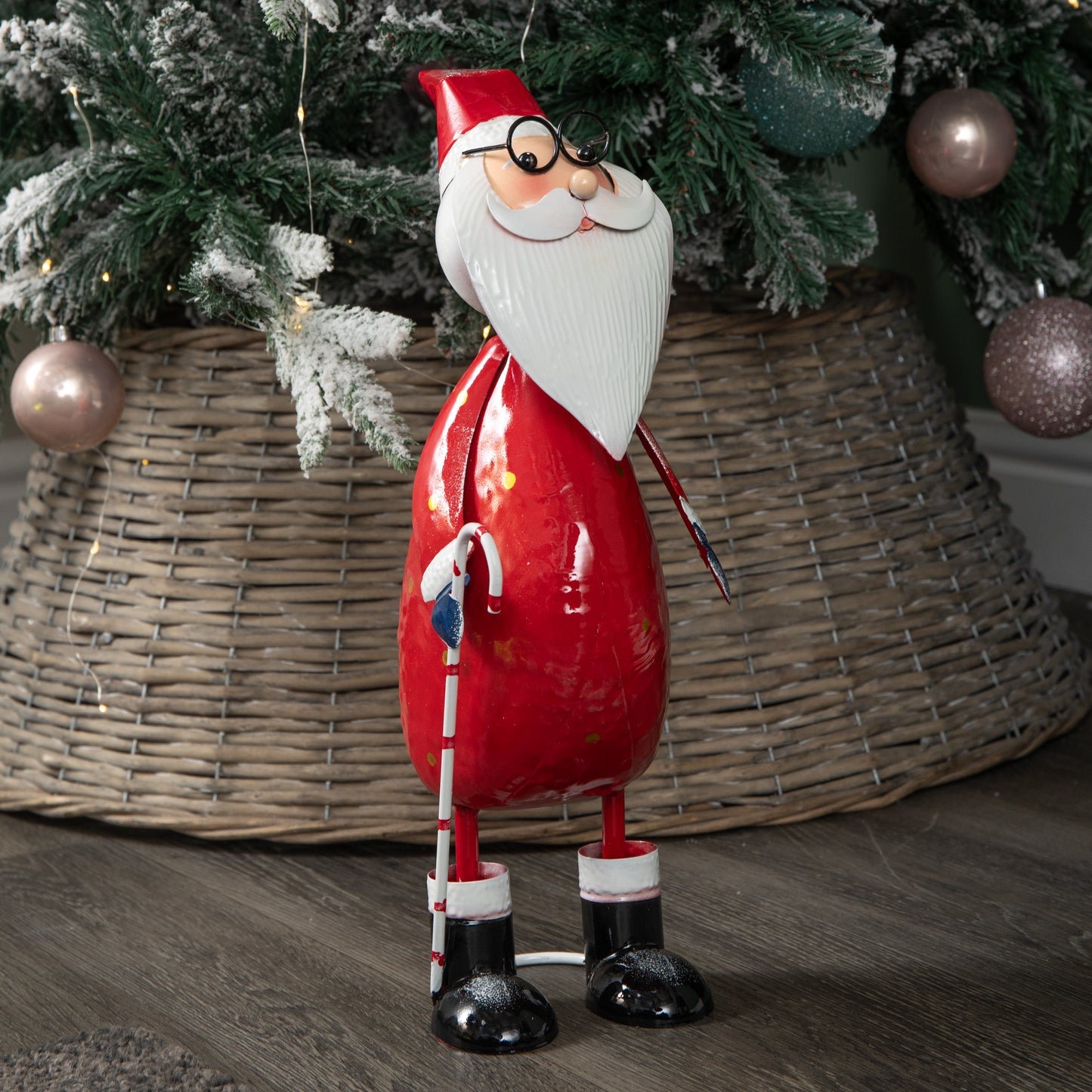 44cm Hand Painted Metal Christmas Polka Dot Santa Decoration