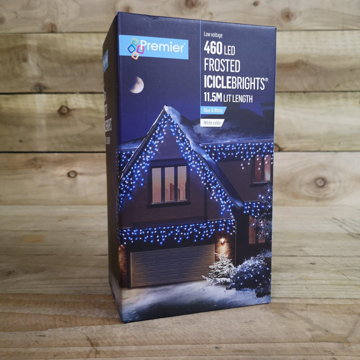 460 LED 11.5m Premier Christmas Outdoor 8 Function Icicle Lights Blue & White