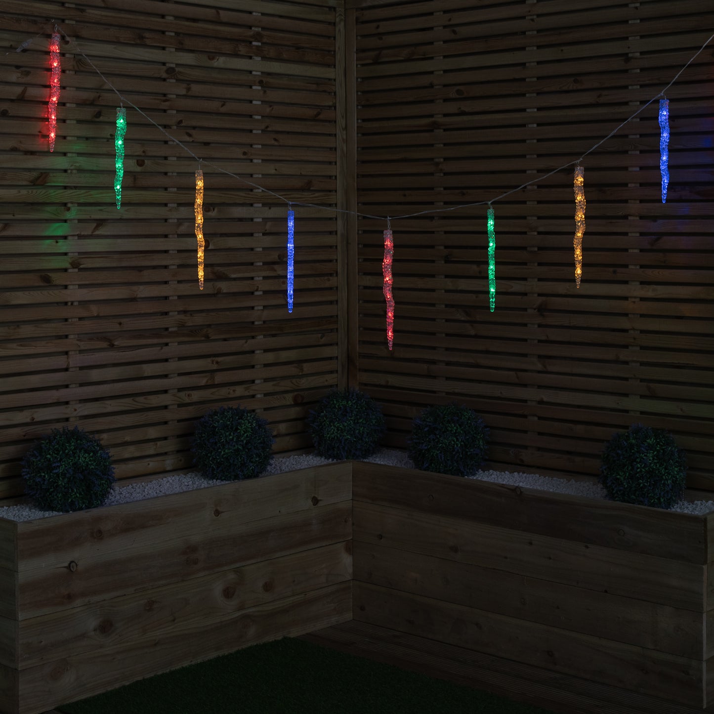 Set of 10 Light up Christmas Smart Icicle Lights with 50 Cool White & Multi-Coloured LEDs