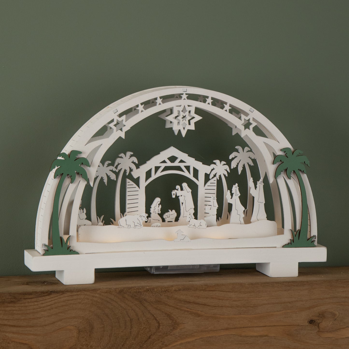 20cm Battery Operated Warm White LED Wooden Arch Nativity Scene Christmas Decoration