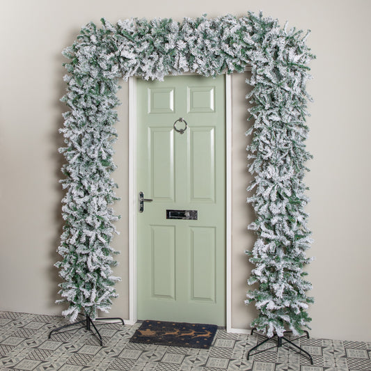 8ft (2.30m) Samuel Alexander Single Door Snow Flocked Christmas Tree Flat Top Arch with 2000 Tips