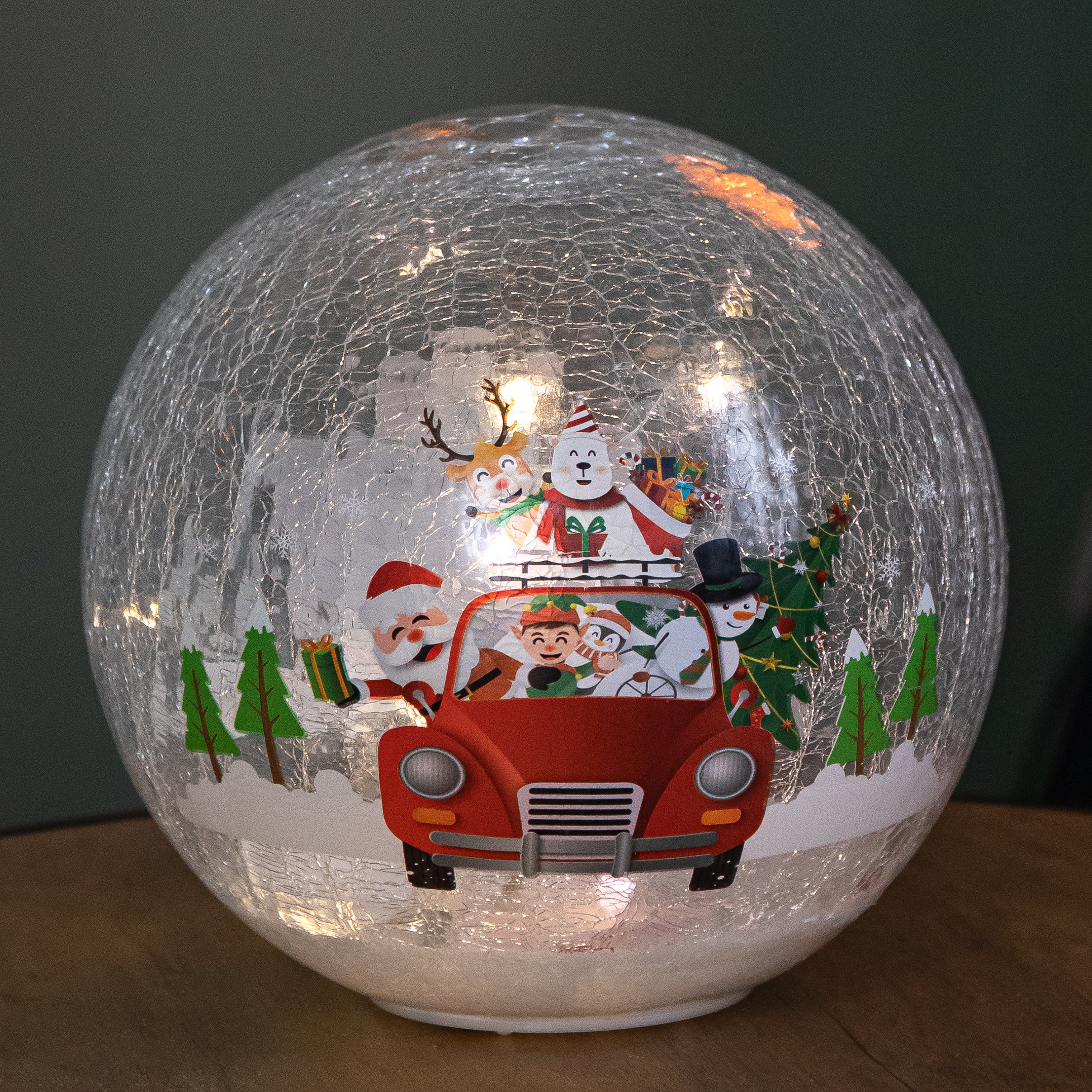 20cm Battery Operated Light up Santa and Friends Christmas Crackle Ball with LEDs