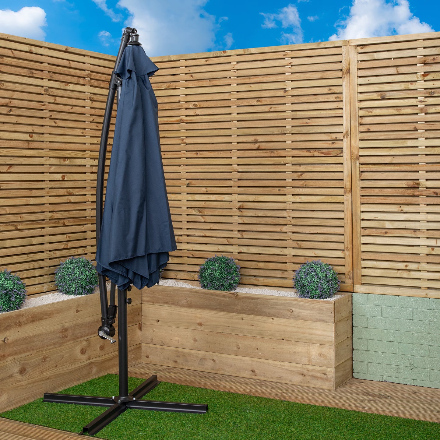 3m Hanging Banana Cantilever Garden Parasol with Cover in Blue