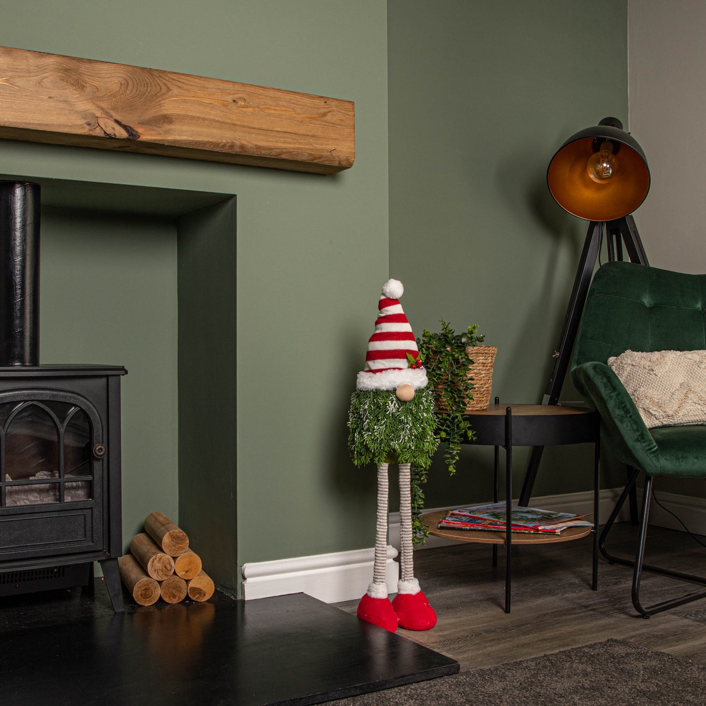 76cm Red and White Christmas Tree Standing Gonk with Striped Hat and Extendable Legs