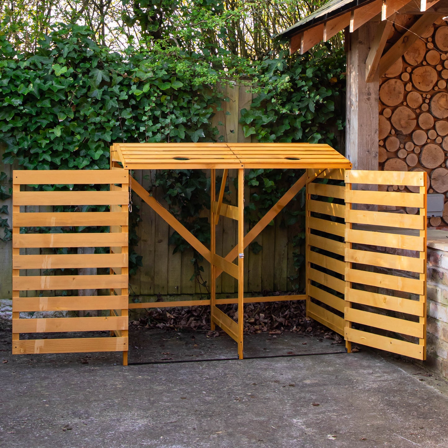 1.33m x 1.25m Large Wooden Outdoor Garden Double Wheelie Bin Store Storage for 2 Bins