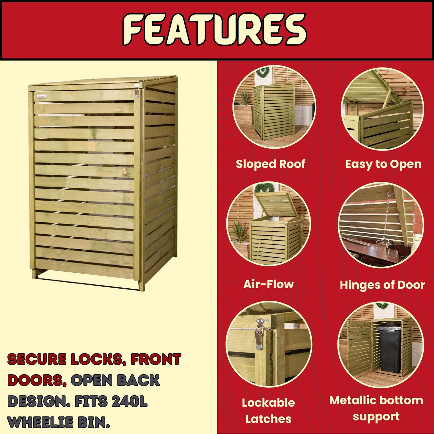 Factory Seconds 68cm x 1.2m Wooden Outdoor Garden Single Wheelie Bin Store Storage