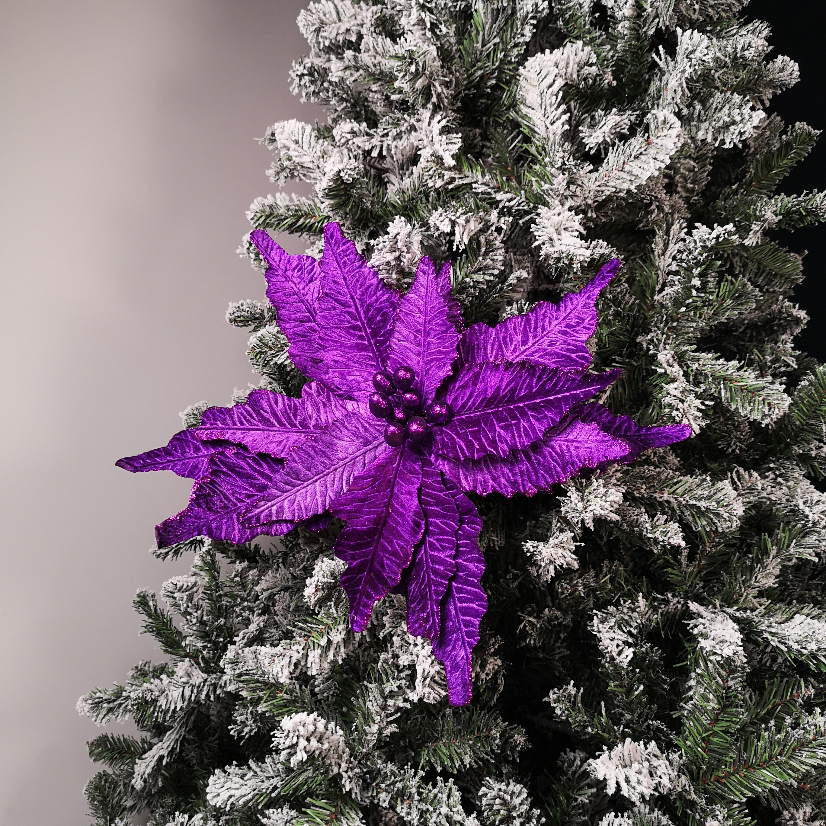 76cm Purple Velvet Poinsettia Stem with Glitter Christmas Decoration