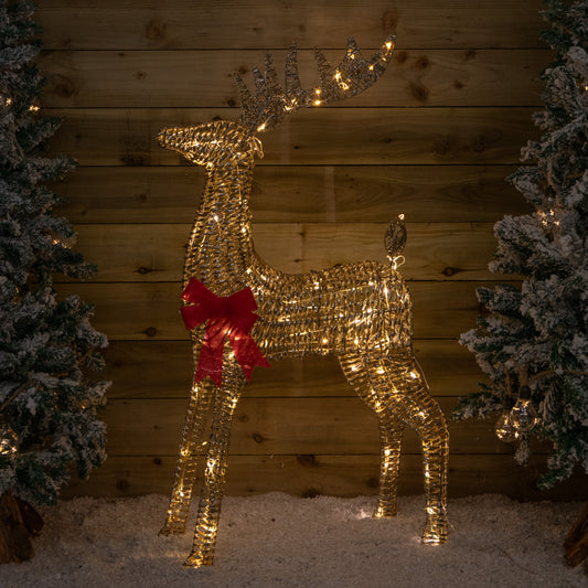 95cm Light up Gold Glitter Twist Christmas Reindeer with 94 Warm White LEDs
