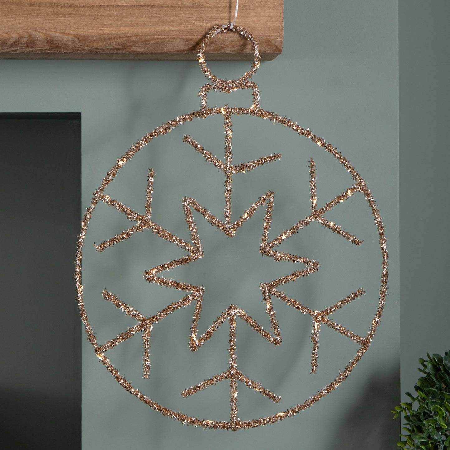 49cm Battery Powered Light up Gold Christmas Snowflake Ball with Warm White Twinkling LEDs