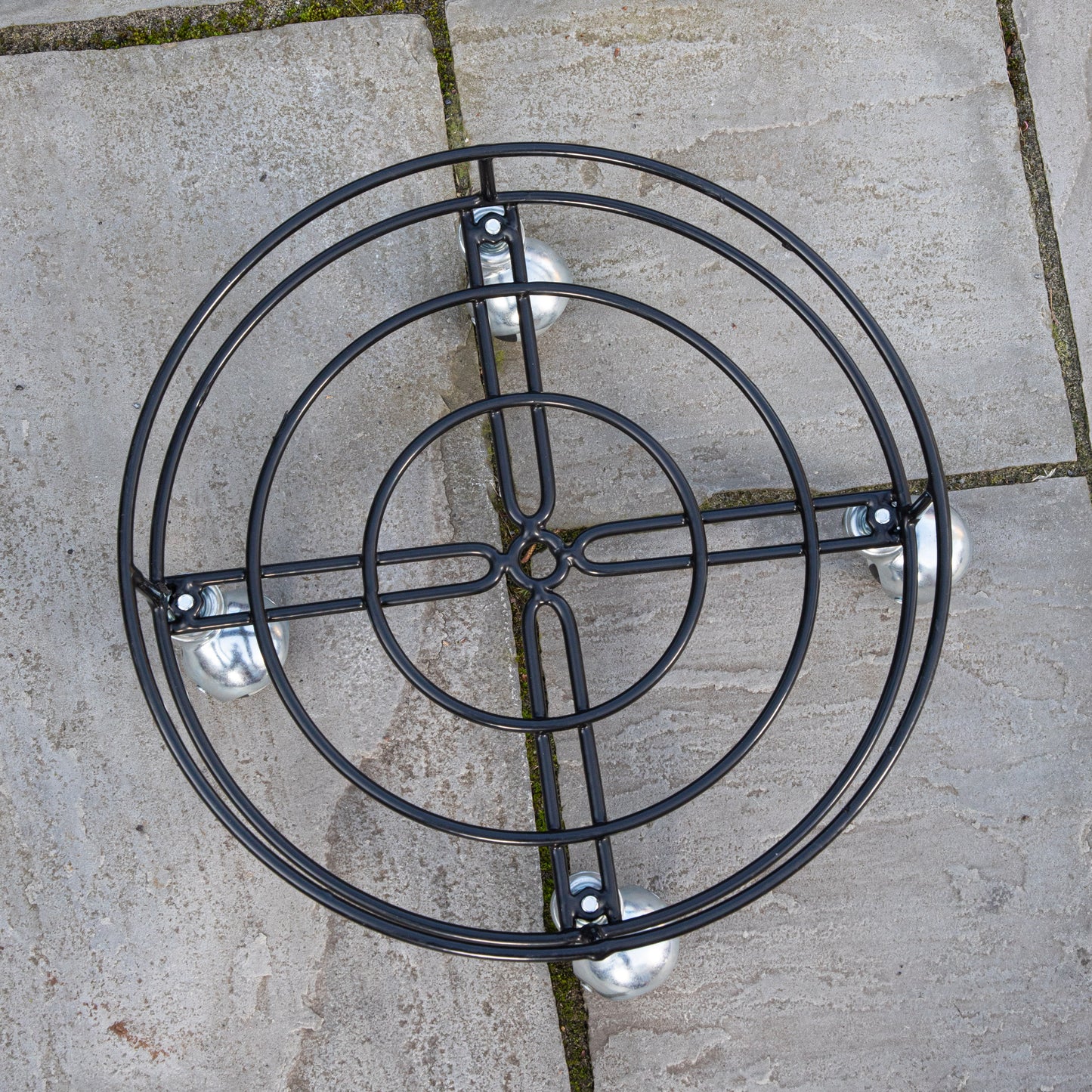 2 Pack of 32cm Black Metal Garden Flower Plant Pot Trolley on Castor Wheels