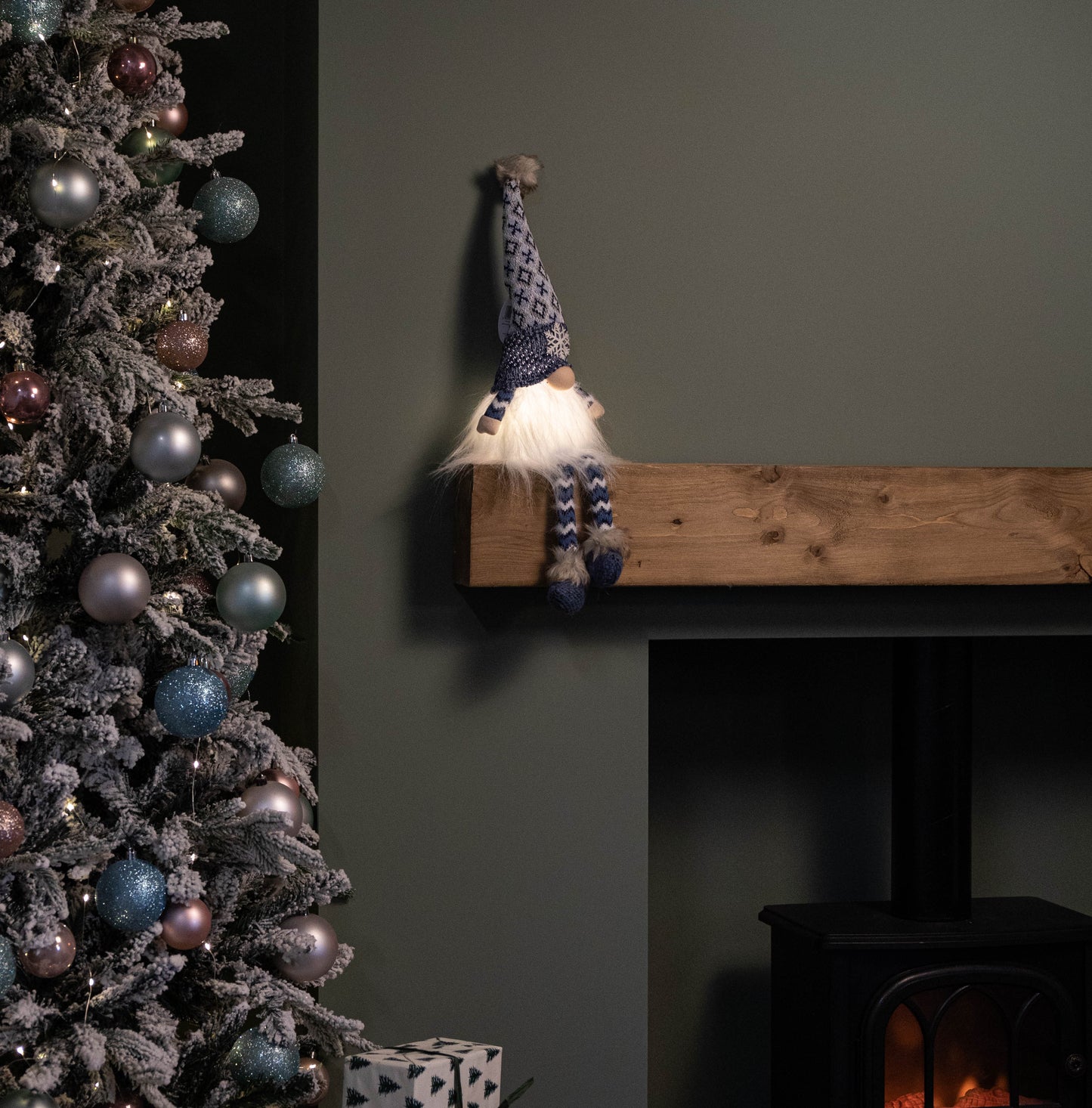 55cm Battery Operated Light up Blue Christmas Gonk with Dangly Legs & Snowflake Hat