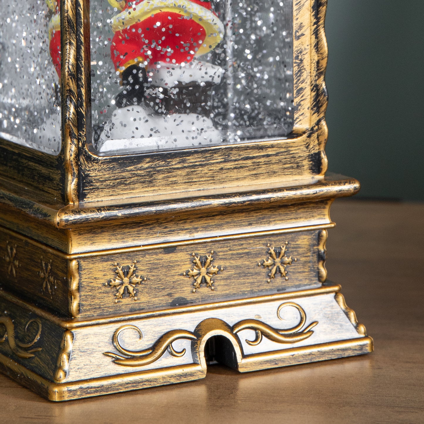 27cm Dual Powered Light up Antique Lantern Christmas Water Spinner with Santa Scene