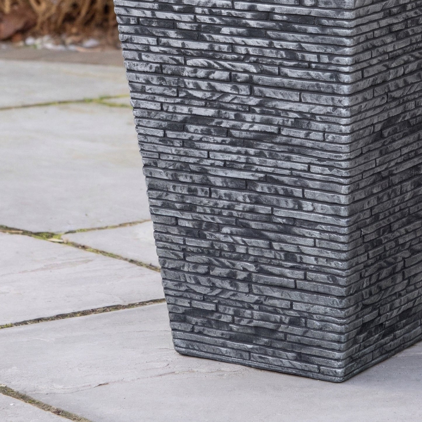 30cm x 45cm Large Square Plastic Slate Effect Garden Planter in Dark Grey