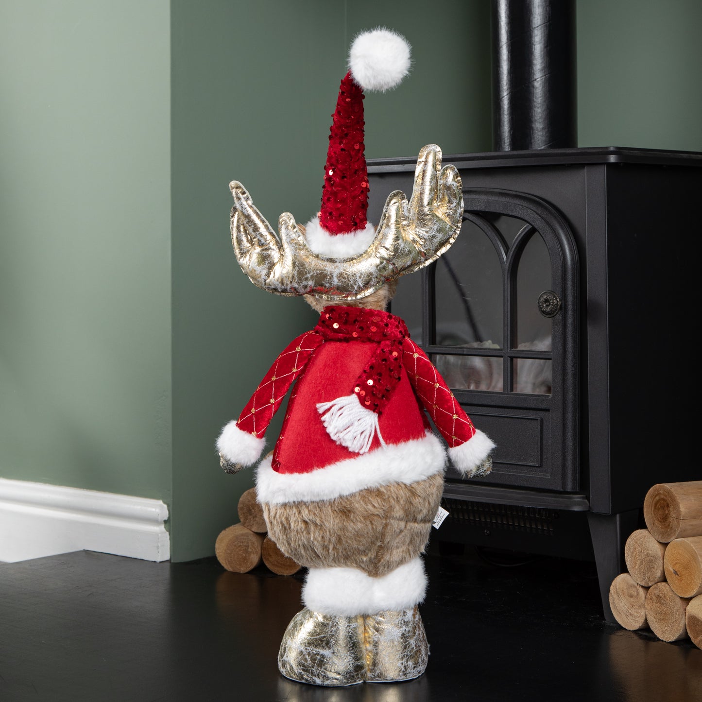 65cm Standing Plush Golden Cupid Christmas Reindeer Decoration