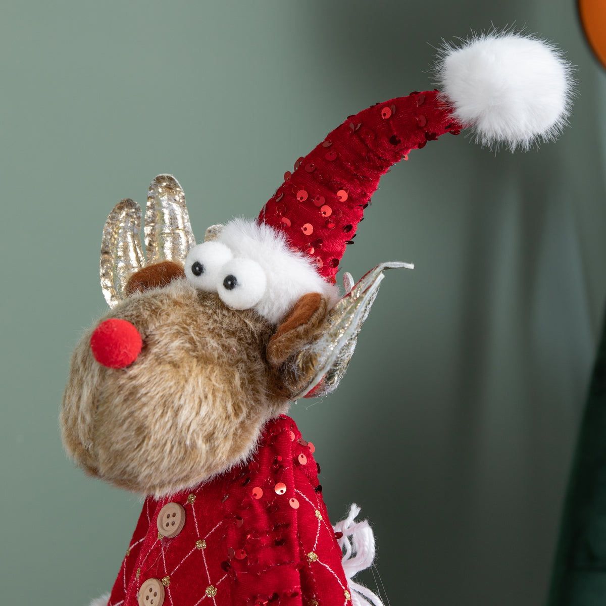 58cm Standing Plush Golden Blitzen Christmas Reindeer Decoration