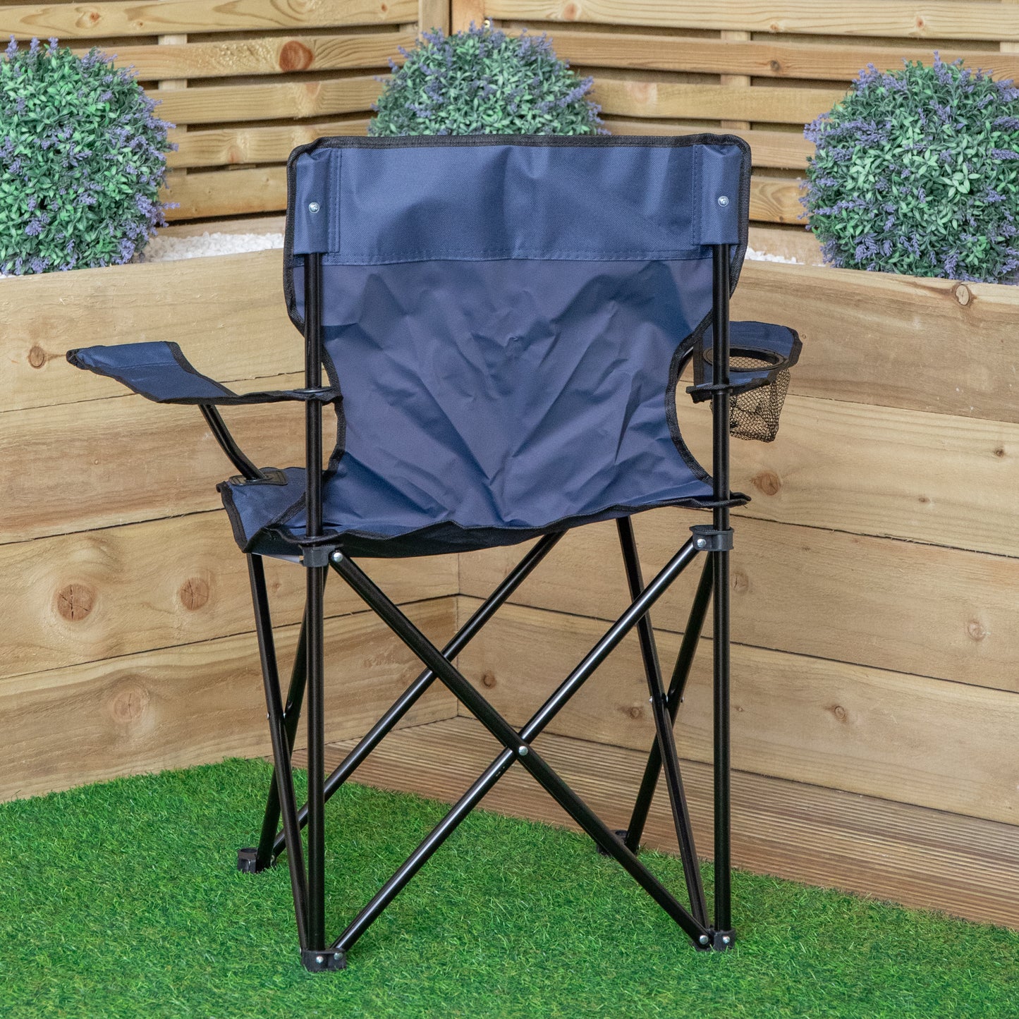 Outdoor Blue Folding Camping Chair with Armrests & Cupholder