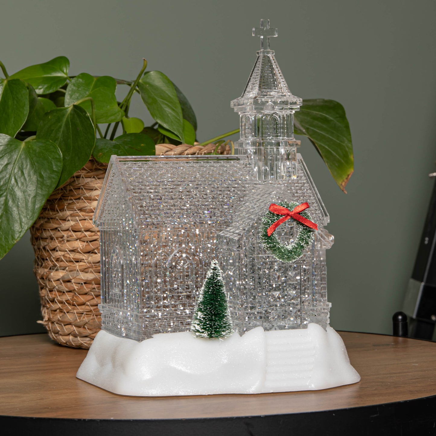 23cm Battery Operated Light up Christmas Church with Swirling Glitter and LEDs 