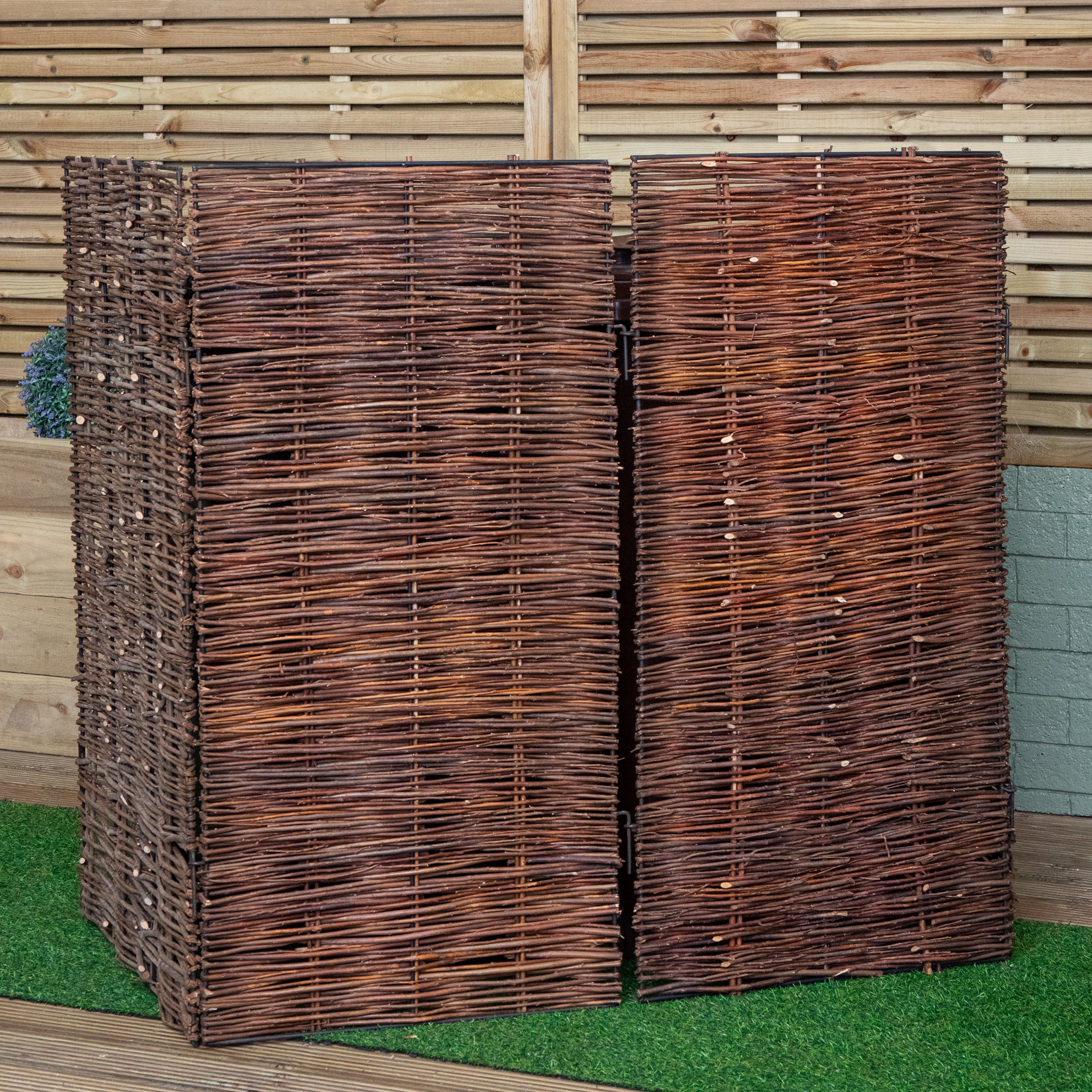 1.16m x 1.22m Double Garden Patio Willow Wheelie Bin Screen Hideaway