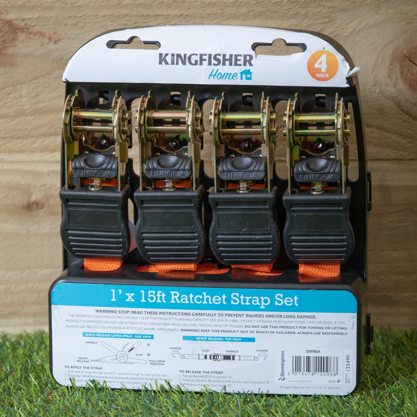 4 Pack of 1 Inch x 15ft Heavy Duty Orange Ratchet Strap Set with S Hooks