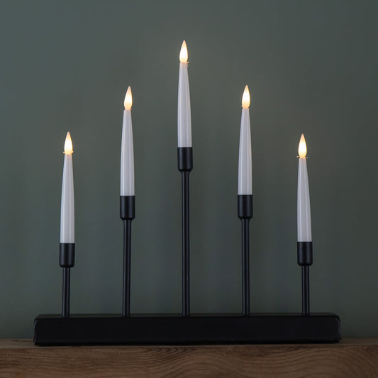 32cm Battery Operated Light up Black Metal Christmas Candlebridge with 5 Warm White LEDs