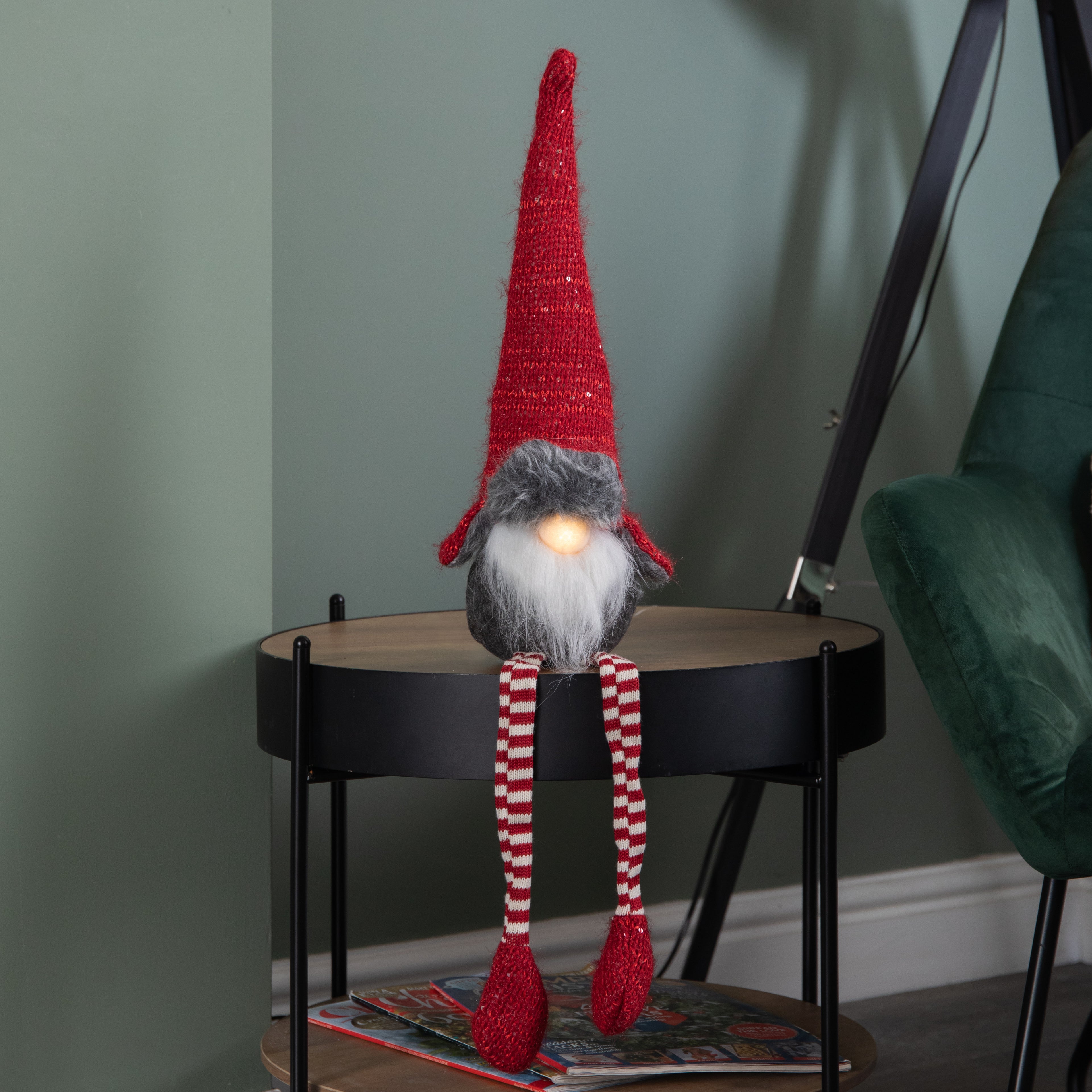 72cm Light up Christmas Gonk with Dangly Legs & Aviator Hat in Red