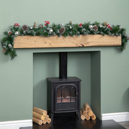 1.8m (6ft) Dressed Christmas Garland with Silver Baubles Pinecones & Berries