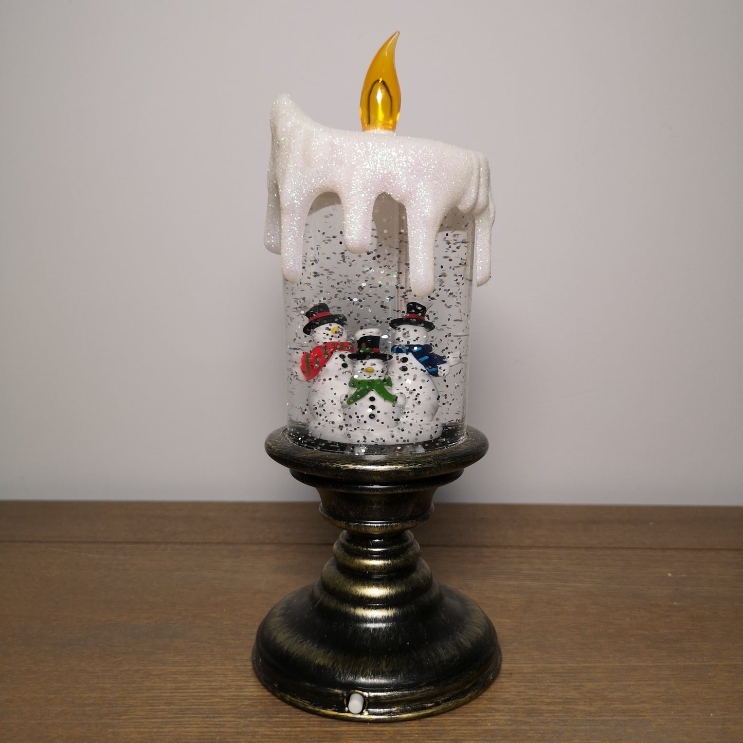 25cm Snowtime Indoor Battery Operated LED Water Candle Stick Spinner with Snowman Scene
