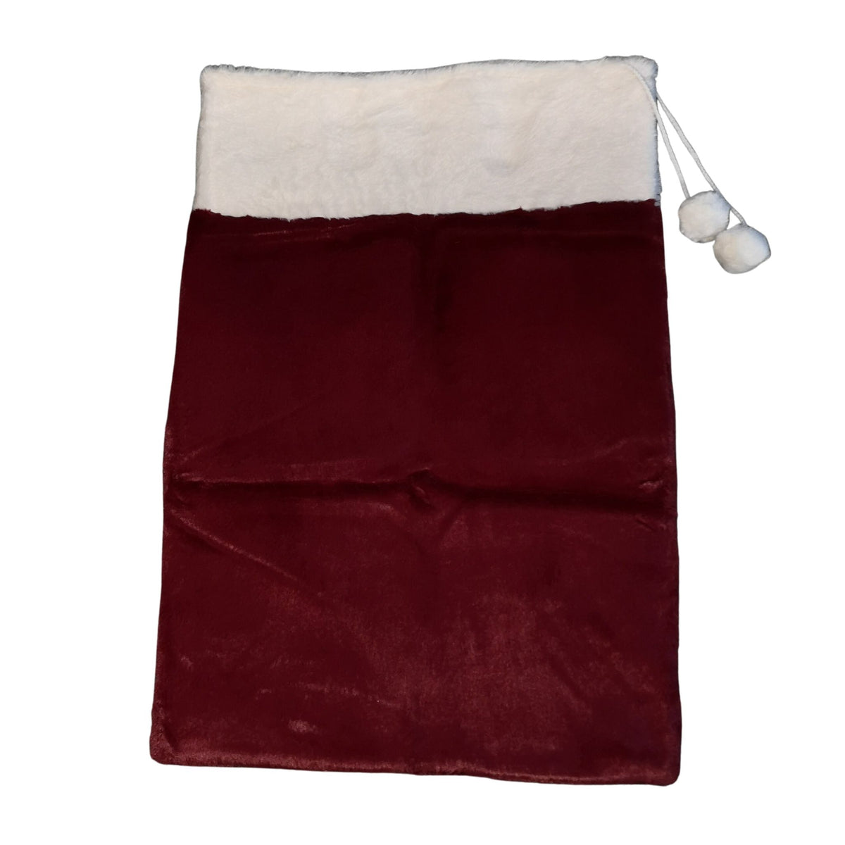 80cm Red Christmas Present Sack with White Faux Fur Trim and Pom Poms