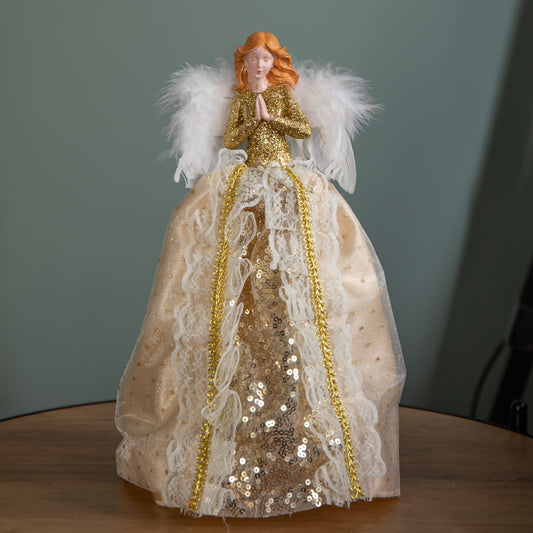 25cm Christmas Angel Tree Topper Decoration with Feather Wings in Gold