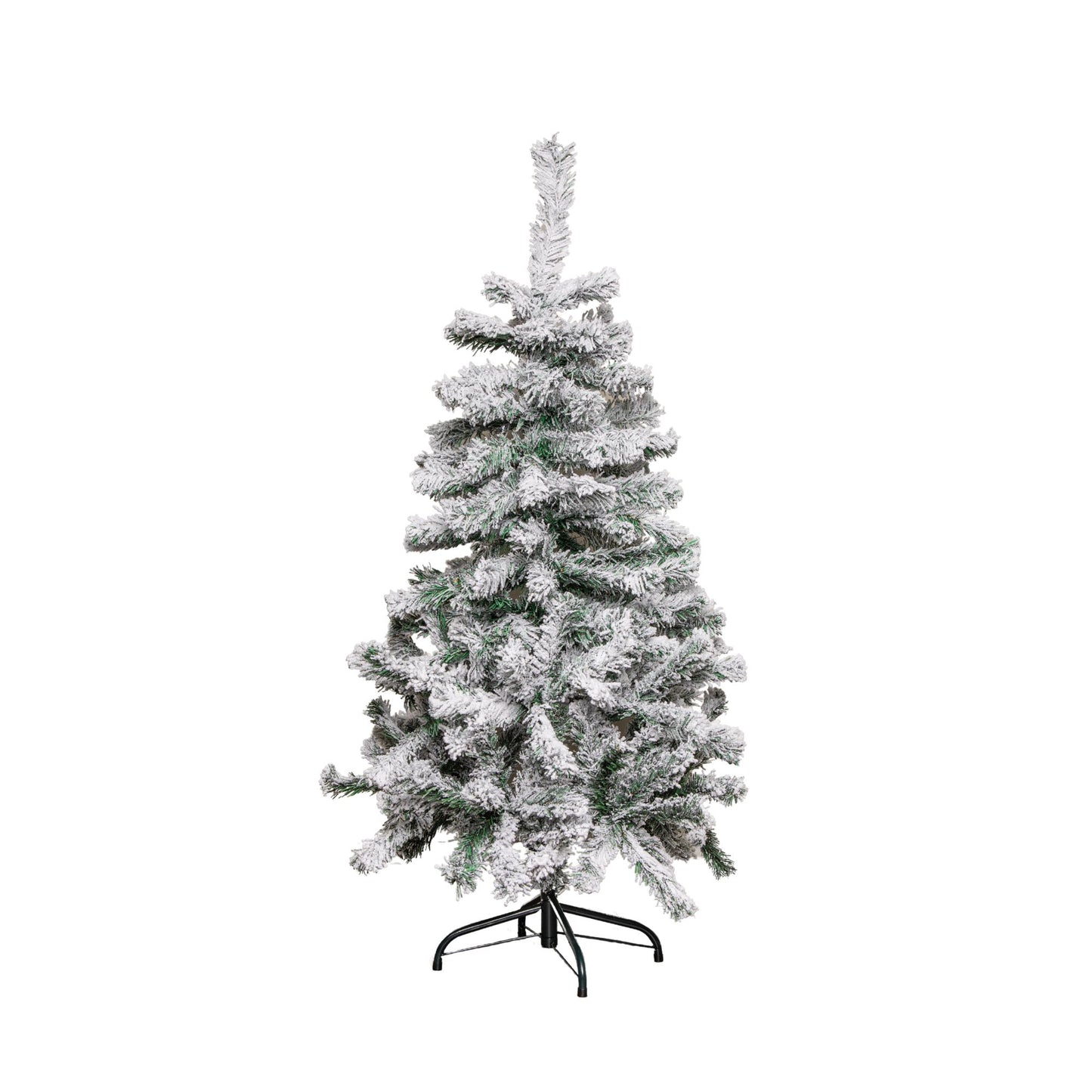 Factory Seconds: 4ft (1.2m) Snow Flocked Artificial Christmas Tree with Green Metal Stand and 177 Tips