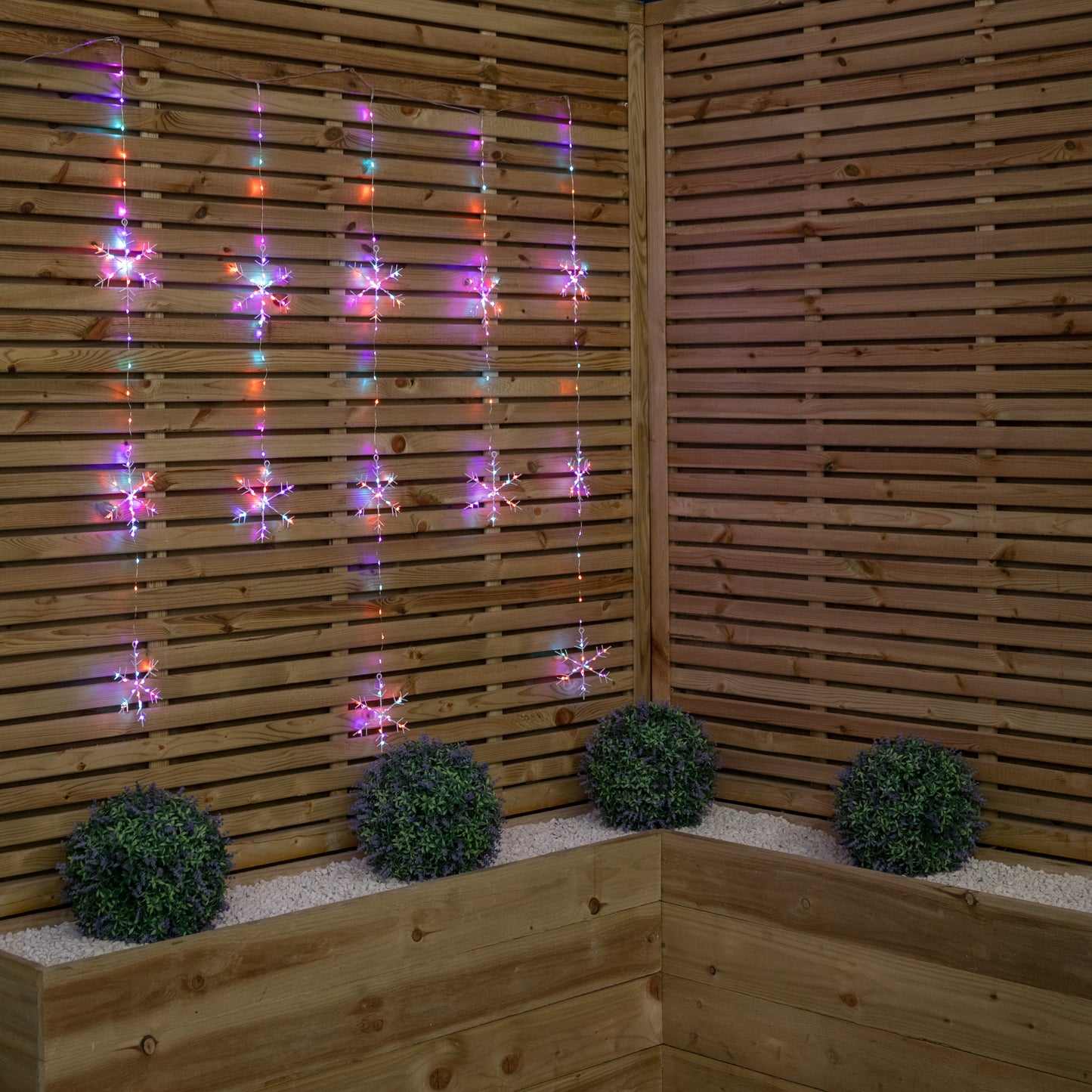 1.3m x 1.2m Light up Snowflake Christmas Curtain Lights with 390 Rainbow & Orange Twinkling LEDs