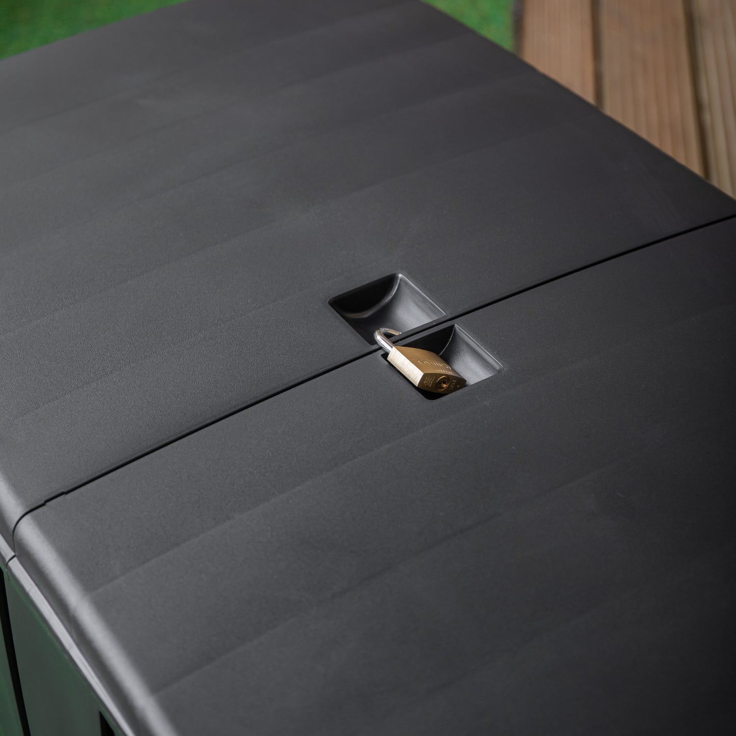 1.15m x 61cm Large Black Garden Storage Box with 300 Litre Capacity with Padlockable Lid