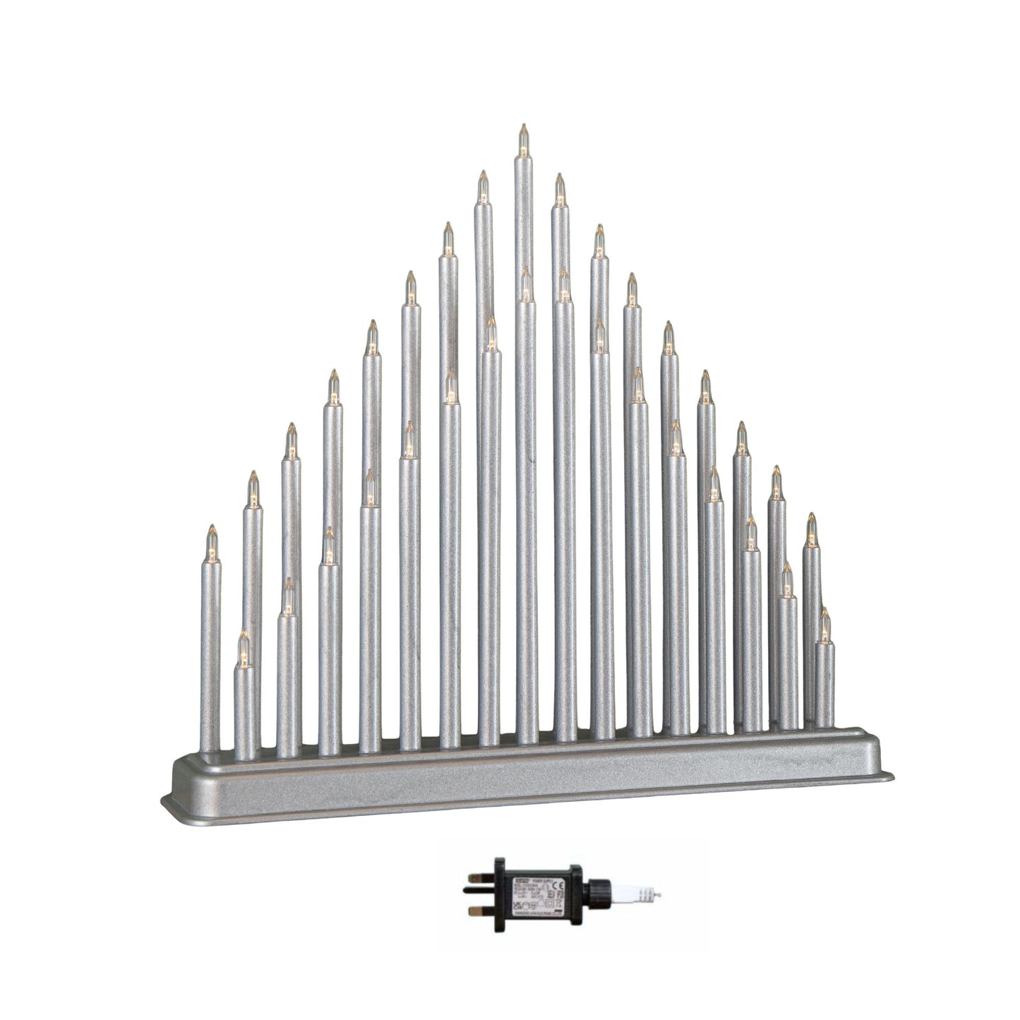 34cm Battery Operated Light up Christmas Candlebridge in Silver with Warm White LEDs