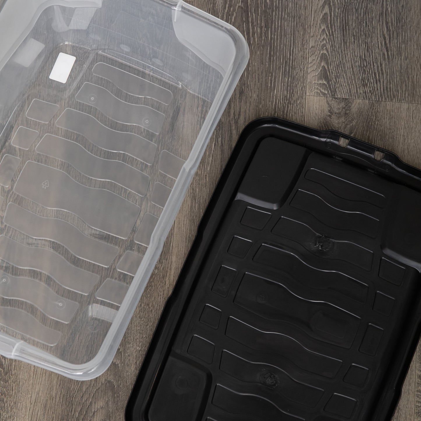 6 x 42L Clear Storage Box with Black Lid, Stackable and Nestable Design Storage Solution