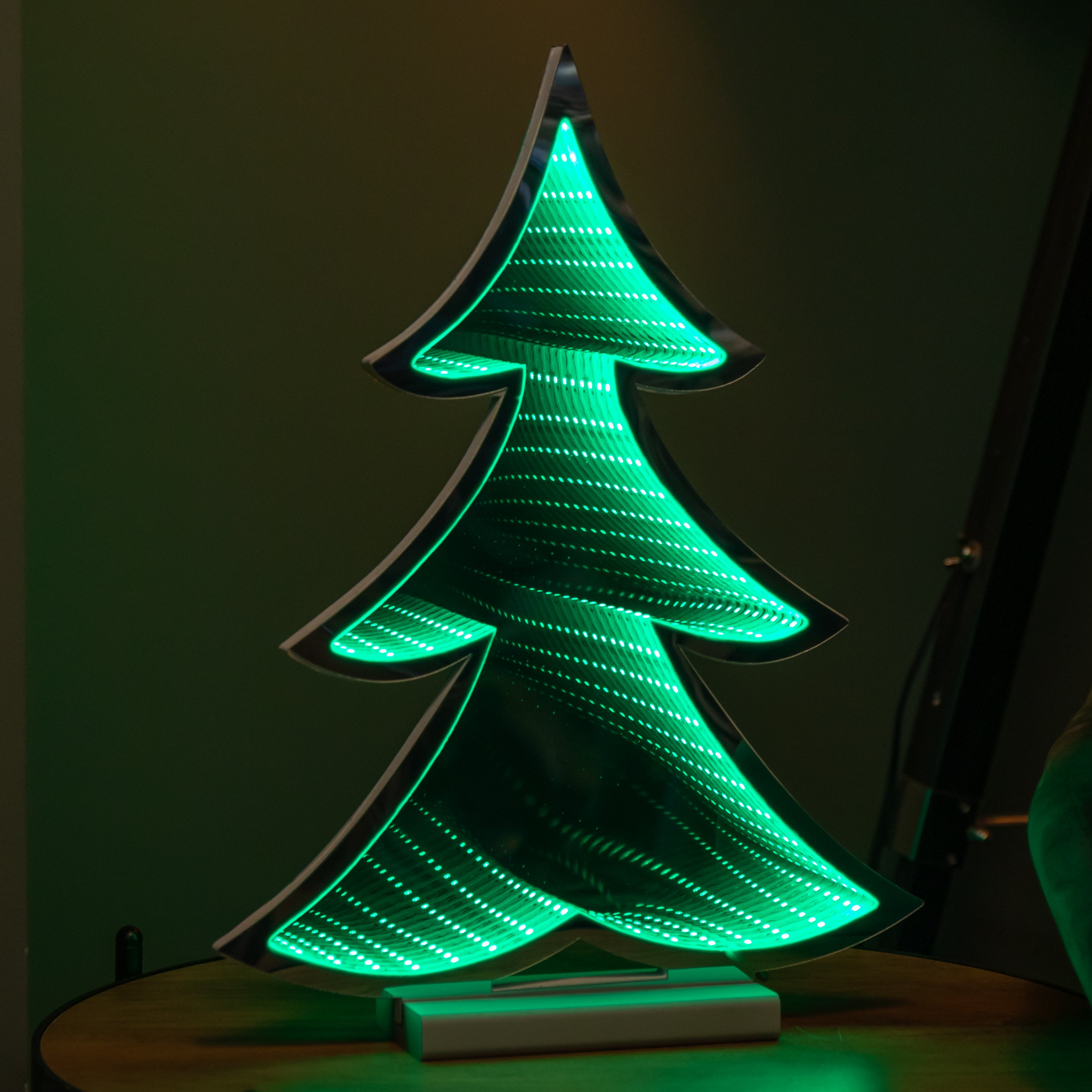 40cm Infinity Light up Christmas Tree Decoration with Green LEDs on Wooden Base