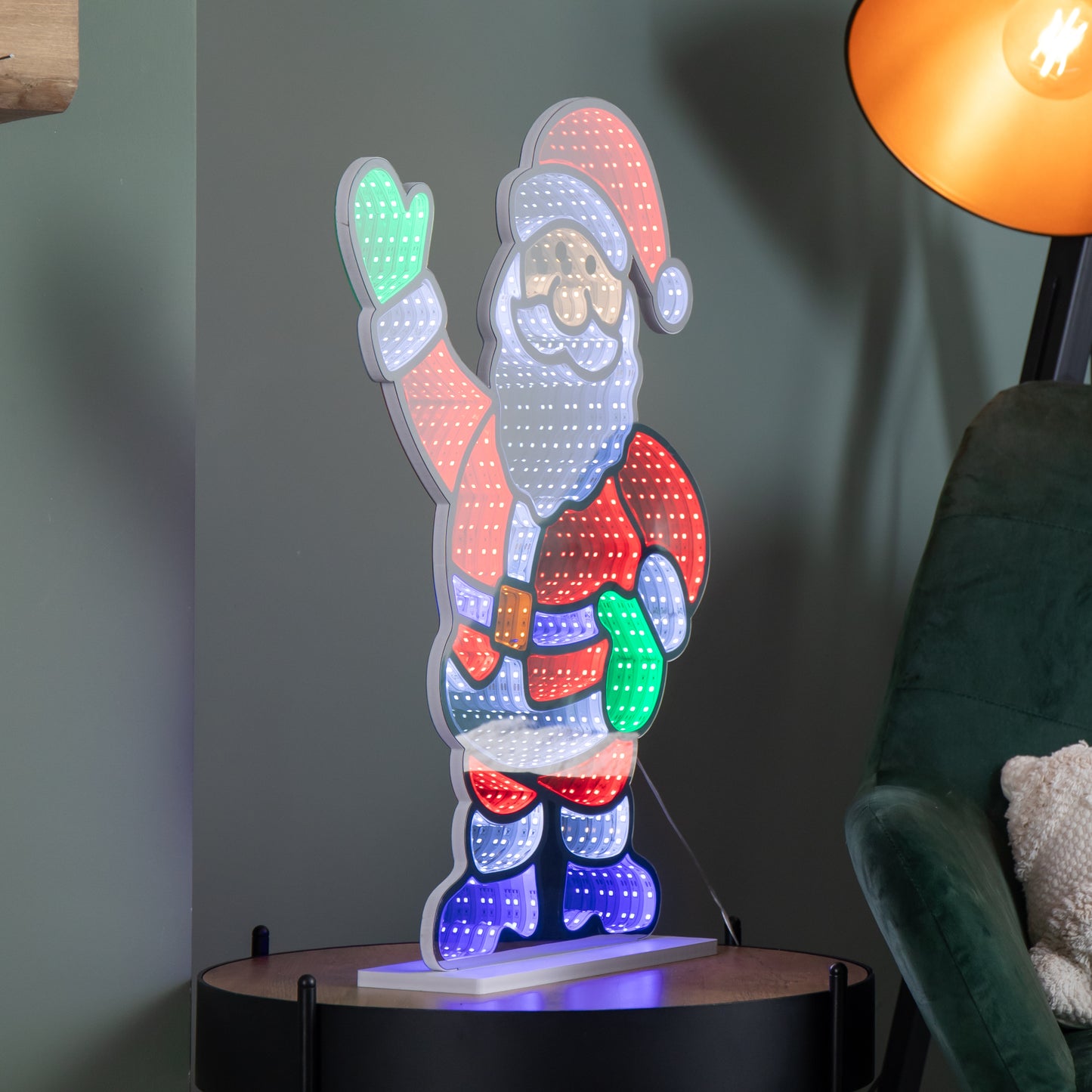 59cm Light up Waving Santa Infinity Christmas Decoration with Multi-Coloured LEDs