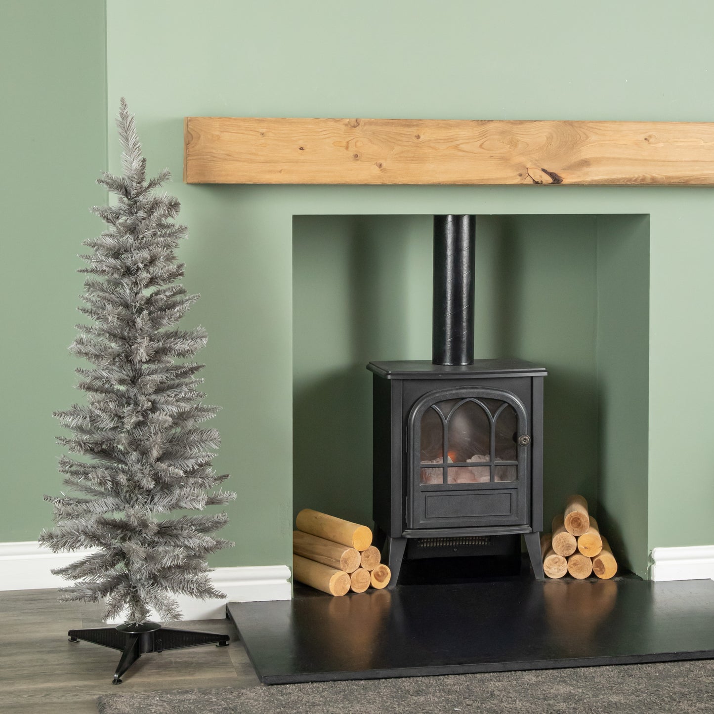 4ft (120cm) Artificial Pencil Pine Grey Christmas Tree with 168 Tips & Stand