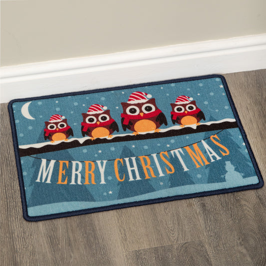 60cm x 40cm Festive Owls Fabric Christmas Doormat