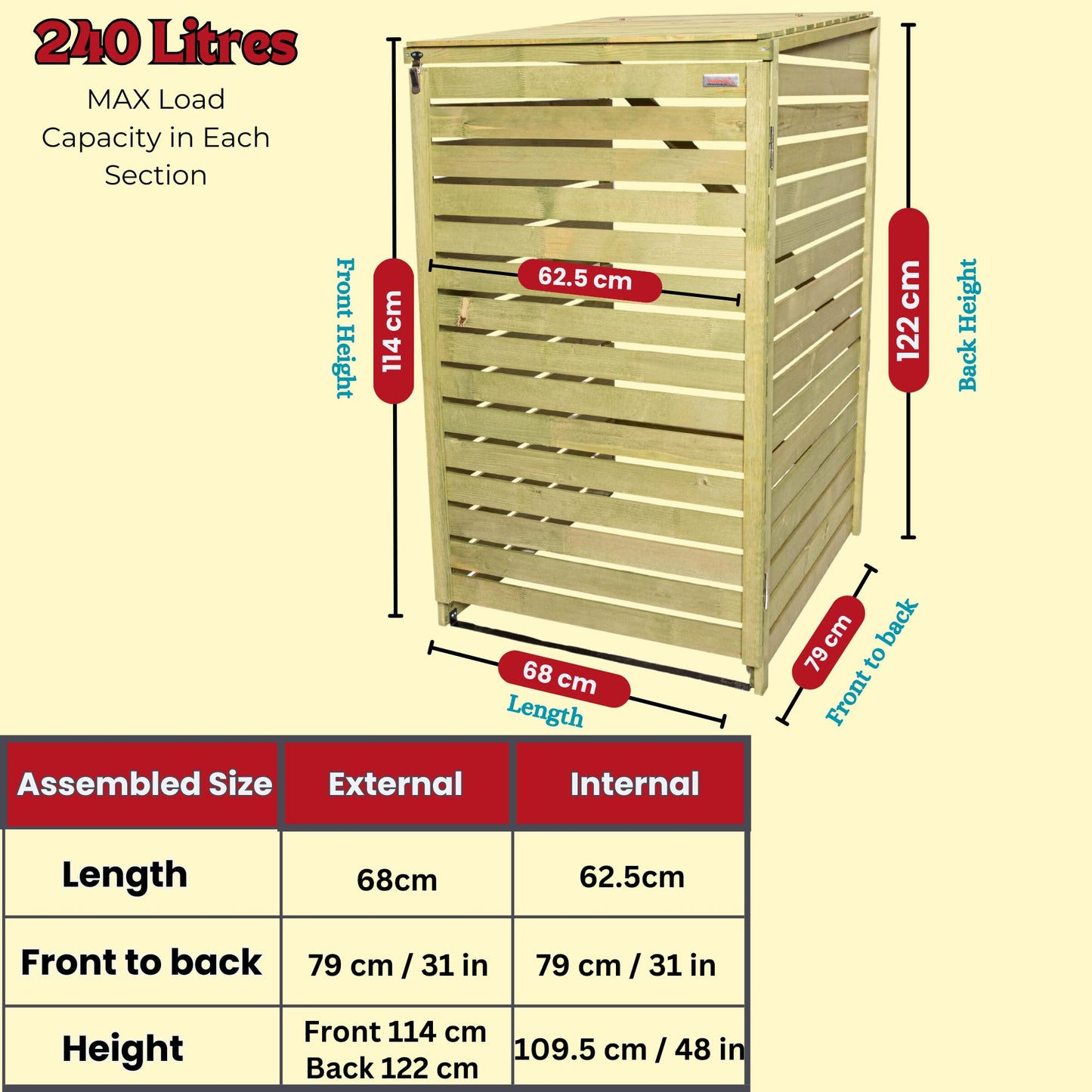 Factory Seconds 68cm x 1.2m Wooden Outdoor Garden Single Wheelie Bin Store Storage