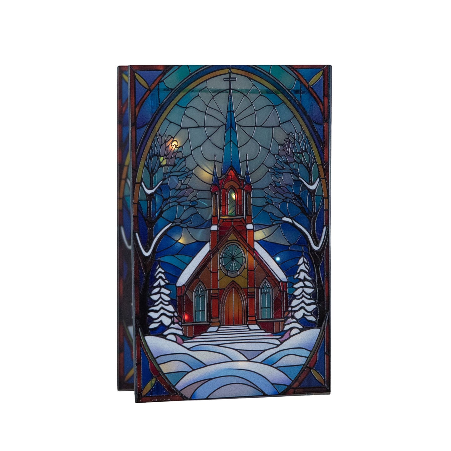 21cm Battery Operated Light up Double Sided Stained Glass Victorian Church Decoration with LEDs