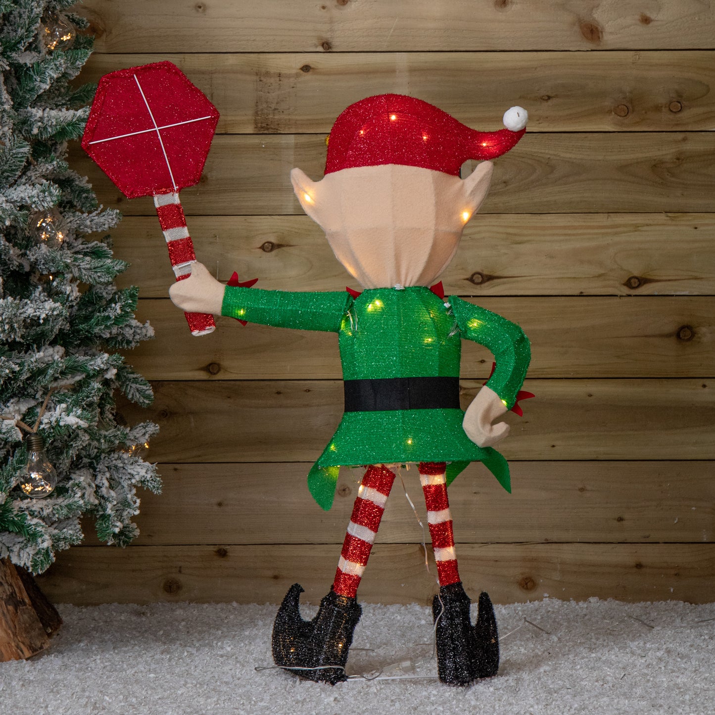 98cm Light up Standing Christmas Elf with Red Hat and 50 Warm White LEDs